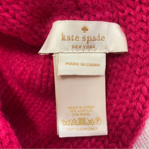 Kate Spade Gathered Bow Neckwarmer Wool Blend Sweetheart Pink Black Scarf - Picture 9 of 12
